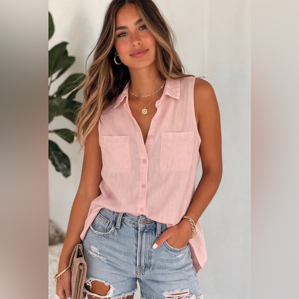 Cloth & stone anthropology Sleeveless Pink Button-Up Women's Top size xs